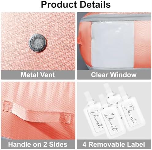 Comforter Storage Bag - Large Capacity Blanket Storage Bags 3-Layer Ultra Space Saving Self Compression Organizer, Washable Compression Bags for Storage Comforter Blanket, 4-Pack, Pink - Image 6