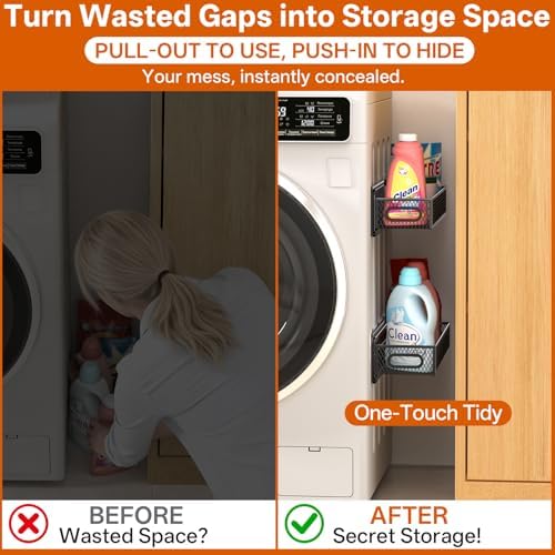 DTUQYX 2-Pack Magnetic Laundry Organizer Slidable, Heavy Duty Strong Magnet Metal Basket for Washer Dryer Laundry Room Kitchen Office, Pull Out Magnetic Shelves for Washer Fridge - Image 6