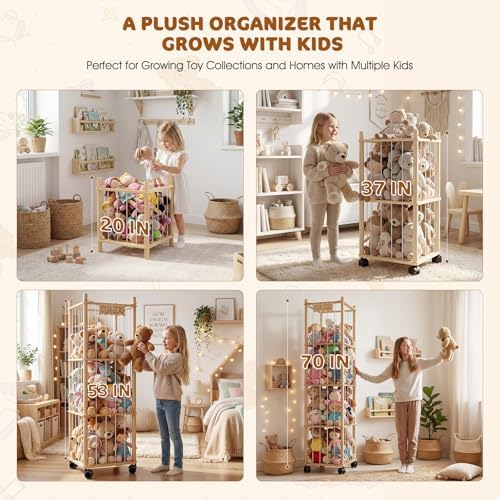 DIY Stuffed Animal Storage Kit, Adjustable 1–4 Tier Stuffed Animal Organizer with Wheels, Large Plushies Storage for Playroom, Bedroom & Nursery, Designed for Growing Toy Collections - Image 6