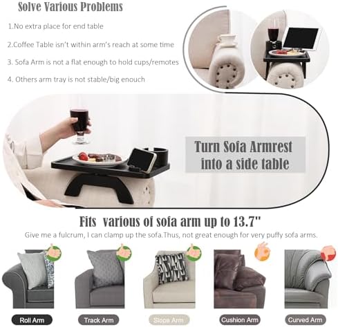 Nnewvante 2 Pack Couch Arm Table, Bamboo 3-in-1 Couch Cup Holder Tray,Black - Image 6