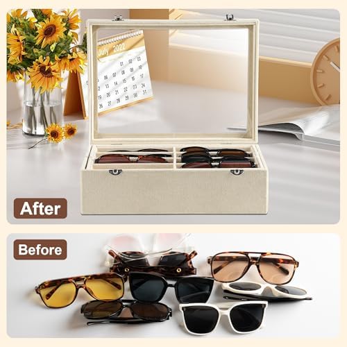 Frebeauty 16-Slot Sunglass Organizer Box,2 Layer Velvet Sunglasses Holder - Image 6