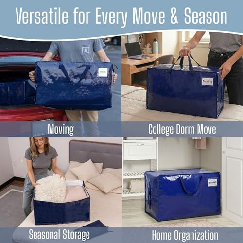 VENO 2 Pack Extra Large Heavy Duty Moving Bags with Wide Opening & Reinforced Handles, Reusable Storage Tote Bags with Strong Zippers for Clothes, College Dorm Essentials & Moving Supplies - Image 6