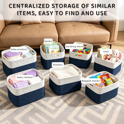 4 Pack Storage Baskets for Organizing, 13''Lx11''Wx8''H Woven Baskets for Storage Toys, Towels, Books, and Clothes, Cotton Rope Basket for Shelves with Handle - Image 6