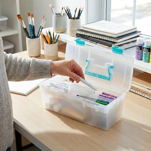 ArtBin Essentials Lift-Out Tray Craft Box with Handle, Clear/Aqua - Image 6