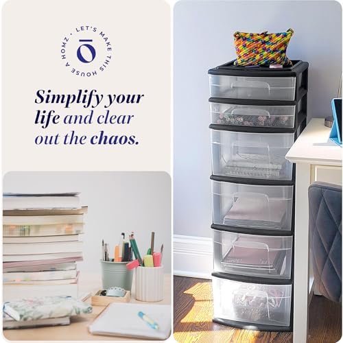 HOMZ Drawer Tower, 6-Tier Storage for Home Organization, Black Frame - Image 6