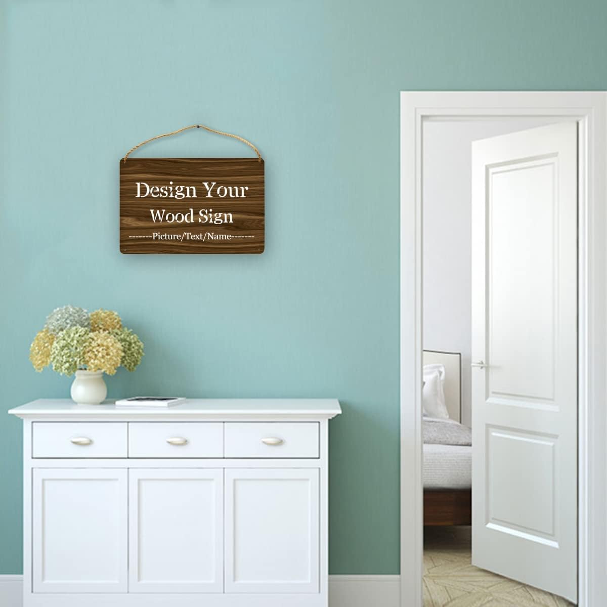 Personalized Wood Board Hanging Door Sign, Custom Welcome Sign Add Your Design, Customized Wall Plaque for Porch, Wall, House, Garden, Yard, Home, Farmhouse, Decor Hanging 11.8x7.8 inch