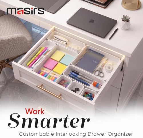 Masirs Interlocking Drawer Organizer Bins - Durable Plastic, Various Sizes for Custom Layout Design. Great for Desk Drawer, Tool Box or Garage Organization. (White | 8-Piece Set) - Image 6