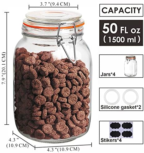Qianfenie 50 oz Glass Jars with Airtight Lids, Wide Mouth Mason Jars, 4 Pc - Image 6