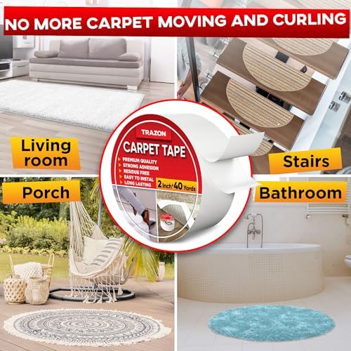Trazon Carpet Tape Double Sided - 2 in / 120 Ft (40 Yards) Tape Grippers for Hardwood Floors and Area Rugs - Strong Adhesive and Removable, Heavy Duty Stickers, Residue Free - Image 6