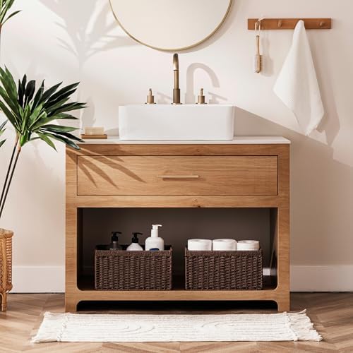UBBCARE 3 Pack Wicker Basket, 13.4L×8.3H×7.1W inch Woven Paper Rope Storage Baskets for Shelves, Foldable Rectangular Storage Baskets with Handle, Storage Basket for Organizing, Dark Brown - Image 6