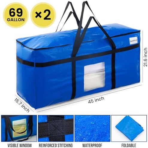 TAILI 2 Pack 69 Gallon Extra Large Storage Bags with Visible Window,Blue - Image 6