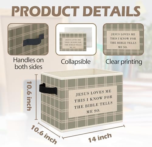 Christian Nursery Foldable Storage Bins Box with Handles, Jesus Loves Me This I Know Bible Verse Religious Collapsible Toys Books Clothes Organizer Basket for Kids Room Bedroom Bathroom - Image 7