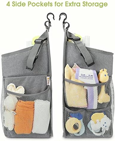 Maliton Hanging Diaper Organizer Hold 50+ Diapers, with 4 Mesh Pockets,Gray - Image 6