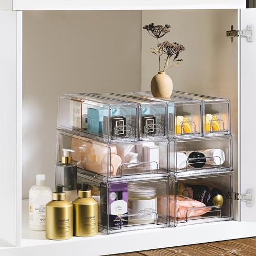 Sorbus Clear Stackable Storage Drawers with Pull-Out Bins (Medium, 4 Pack) - Image 6