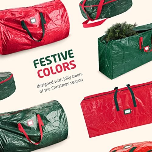 ZOBER Christmas Tree Storage Bag - With 2 Ornaments Accessories/Garland Bags - Fits 7.5 Ft Trees - Plastic, Waterproof Christmas Tree Bag For Storage Box For Xmas - Strong, Durable Handles - Red - Image 7
