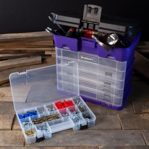 Storage and Tool Box-Durable Organizer Utility Box-4 Drawers with 19 Compartments Each for Hardware, Fish Tackle, Beads, and More by Stalwart (Purple) - Image 6