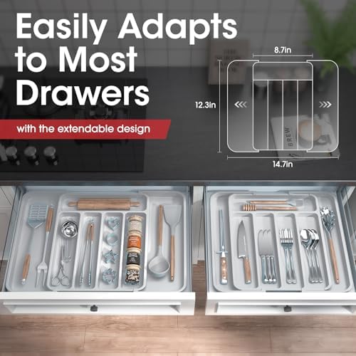 Aujen Silverware Drawer Organizer, Adjustable Utensil Cutlery Tray - Image 2