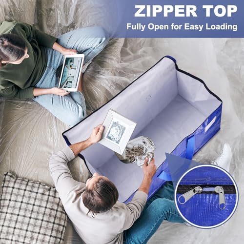 StorageRight Moving Bags-Heavy Duty Moving Boxes, Storage Totes with Zipper, Reinforced Handles and Tag Pocket-Collapsible Moving Supplies for moving, Storage and Travel 93L(Blue-12 Pack) - Image 6