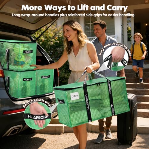 Heavy Duty Moving Bags 97L - Extra Large Storage Bags with Strong Zipper & Comfortable Handles, Packing Boxes for Moving House, College Dorm, 4 Pack, Clear, Virgin PE Material - Image 6