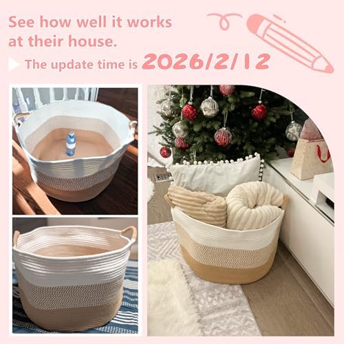 Artfeel 70L Large Cotton Rope Basket, Decorative Woven Blanket Storage for Living Room, Boho Toy Storage & Toy Box for Kids, Versatile Laundry Basket & Nursery Hamper for Blankets(Pink) - Image 7