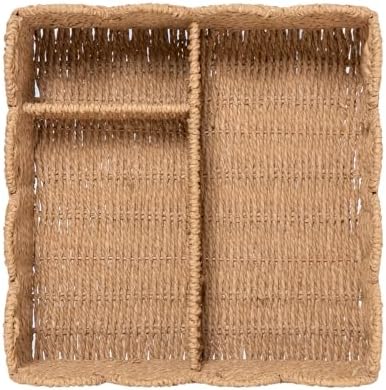 Rattan Divided Scalloped Basket,Wicker Diaper Caddy Scalloped Baske,Woven Natural Basket with 4 Dividers,Suitable for Baby Rooms, Bathrooms, Bedrooms (Paper Rope) - Image 7