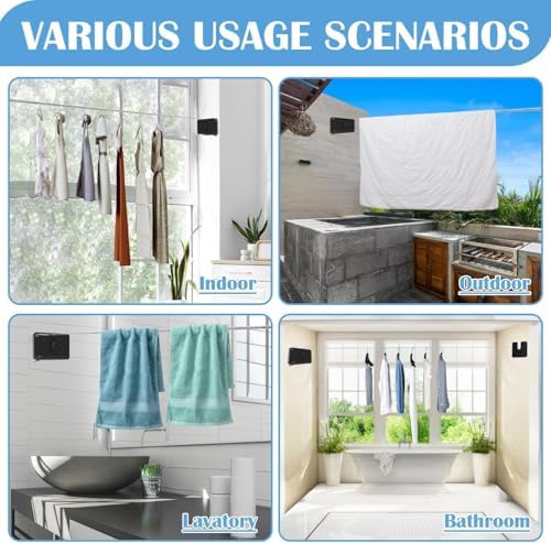 Retractable Clothesline Indoor, Non-Sagging Outdoor Clothes Line Retracting 16.7 Feet Heavy Duty Laundry Line Retractable Wall Mounted Clothes Line Outdoors (Grey, Rectangle) - Image 6