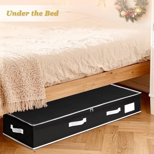 Criusia Gift Wrapping Paper Organizer Storage, Durable Underbed Storage Container Fits 24 Rolls, with Removable Dividers and Pockets for Ribbon, Ornaments, Holiday Accessories, Black - Image 6