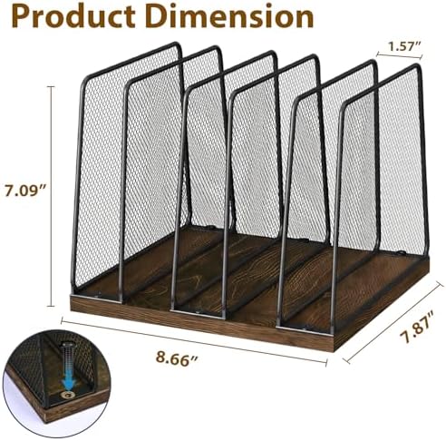 LEKETREE Desk File Organizer, 5-Section Upright File Sorter, Vertical File Folder Holder, Mesh Metal Wood Office Desktop Organization for Document, Magazine, Books and more (Wood and Black) - Image 6