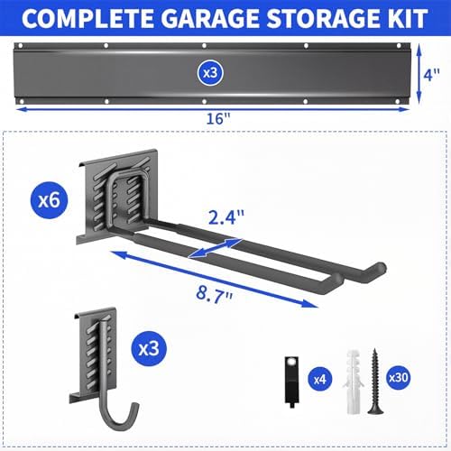 Garage Tool Organizer Wall Mount, 48 Inch Heavy Duty Garden Tool Organizer Storage System, Easy Install with 9 Adjustable Hooks, for Garage, Basement, Shed, Workshop, Black, Steel - Image 7