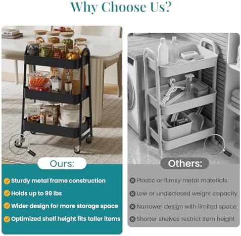 OLIXIS Metal 3 Tiers Rolling Storage Utility Cart with Lockable Wheels - Image 6