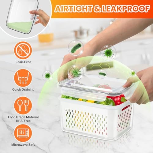 8 Pieces Fruit Storage Containers for Fridge with Lids and Strainer - Image 6