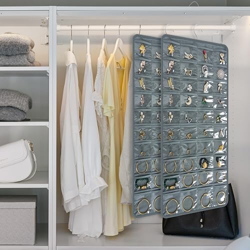 Hanging Jewelry Organizer for Closet Wall Door Double-Sided Jewelry Holder for Earrings, Necklaces, Rings 1 Pcs (Grey) - Image 6