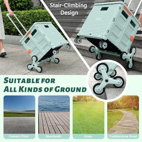 Foldable Utility Cart Collapsible Portable Crate Rolling Carts with Stair Climbing Wheels Tote Basket with Magnetic Lid Telescopic Cover Wear-Resistant 360°Rotate Wheel Noiseless for Shopping Office - Image 7
