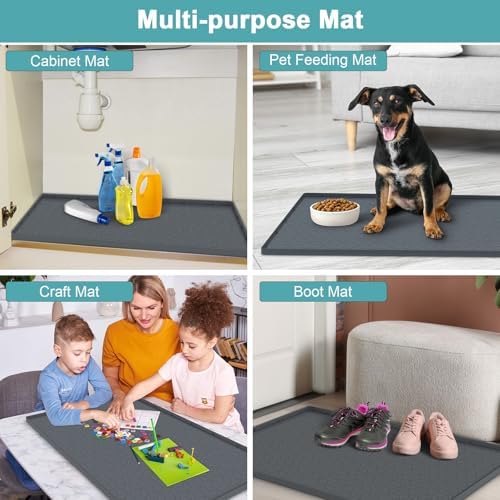 Under Sink Waterproof Mat for Kitchen 34" x 22", Silicone Under Kitchen Sink Mats and Protectors for Cabinets, Under Sink Tray Liner, Cabinet Mat for Kitchen Multipurpose Pet Mats, Rhombic Gray - Image 7