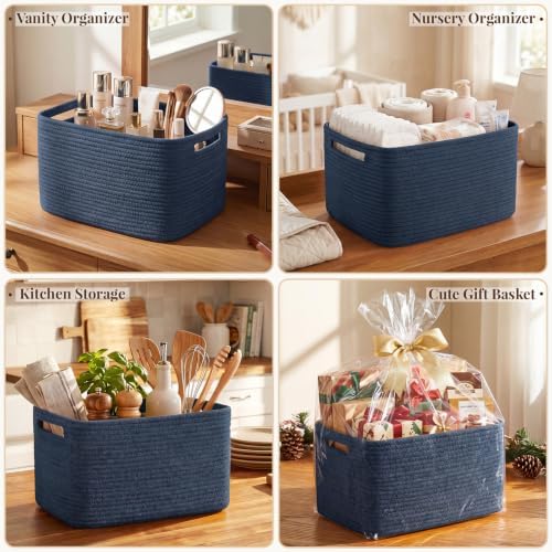 OIASKET 4Packs Natural Cotton Rope Storage Baskets for Organizing Toys, Clothes, Towels & Books, Soft Versatile Organizers for Shelves, Home Decorative Bins, 13''Lx9''Wx7.8''H, Blue - Image 7