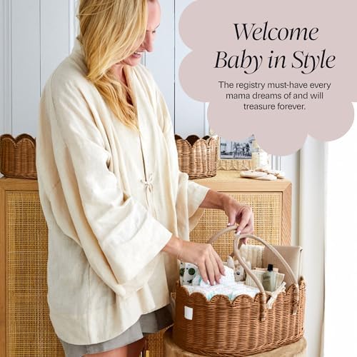 BEBE BASK Premium Baby Diaper Caddy Organizer - Scalloped Rattan Basket - Image 6