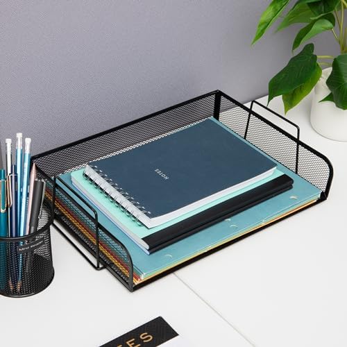 Mind Reader Stackable Paper Tray, Desktop Organizer, File Storage, Office, Metal Mesh, 4 Pcs., Black (Pack of 4) - Image 6