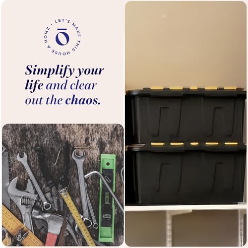 HOMZ Durabilt Plastic Storage Bins with Lids, 34 Gal, Black/Yellow, 4 Pack - Image 6