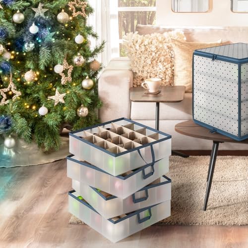 Hearth & Harbor Christmas Ornament Storage Box With 4 Inner Tray Dividers - Plastic Ornament Storage Container For 64 Holiday Ornaments or Decorations - Image 7
