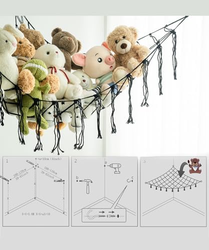 Stuffed Animal Storage Corner Hammock or Net,Toy Storage Hammock for Stuff Animals,Plushie Net for Nursery Bedroom Wall,Stuffed Animal Organizer Holder for Plush,Cute Boho Room Decor.(Black) - Image 5