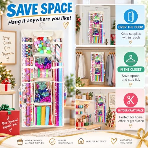 Freegrace Hanging Gift Wrap Organizer - Wrapping Paper Storage Bag, 41 Inch - Image 7