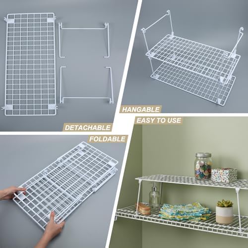 Leinuosen 2 Pack Stackable Wire Shelves 21.5'' x 10.75'' x 7.87'', Stack and Hang Wire Shelves for Closet, Space Saving White Shelf Extender for Closet, Kitchen, Laundry Room, Bathroom, Pantry - Image 6