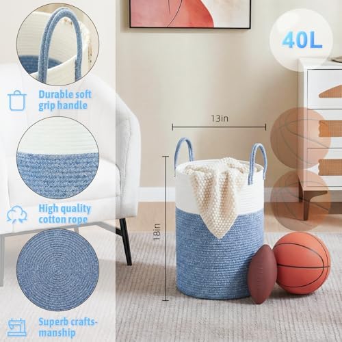Laundry Basket,Woven Cotton Rope Laundry Hamper,40L for Decor Storage of Dirty Clothes,Toys and Blankets in Bathroom,Baby Room and Living Room - Image 6