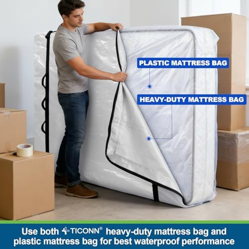 TICONN Mattress Bags for Moving, Heavy Duty Full Mattress Cover Storage Bag with Full-Around Handle and Adjustable Buckles (Clear, Full) (Pack of 8) - Image 6
