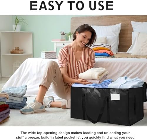 6 Pack-Extra Large Heavy Duty Moving Bags - Waterproof Storage Totes with Handles & Zippers, Foldable for College Dorm, Storage (Black) - Image 6