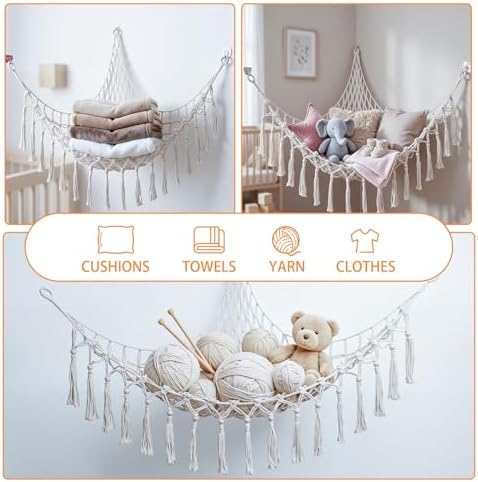 Stuffed Animal Storage Hammock, Ivory Hand-Woven Corner Net - Image 6