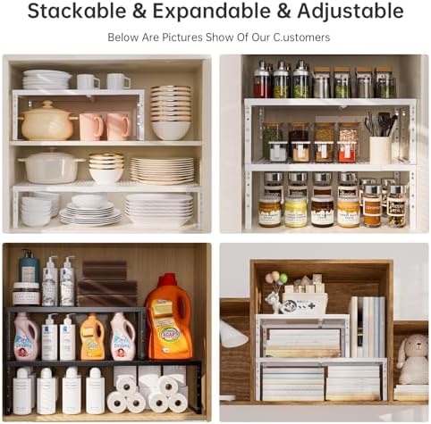 Cabinet Shelf,Expandable Adjustable Stackable Kitchen Organizer,for cabinets, Kitchens, countertops, bathrooms Shelf Organizer(3Packs/White,Large) - Image 6