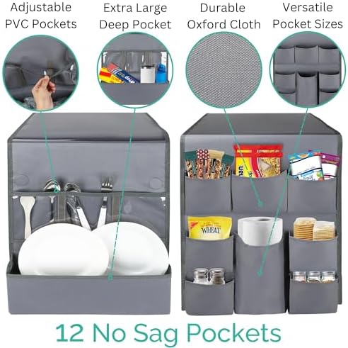 Mini Fridge Organizers and Storage - College Dorms Must Haves - Large Pockets with Dividers Holds Pantry Goods, Utensils, Paper Towel, Plastic Wrap Ideal Mini Fridge Shelf for Dorm and Office (Grey)… - Image 6