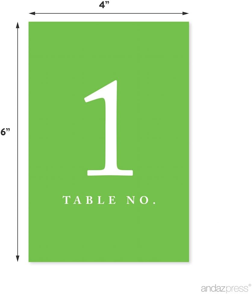 Andaz Press Table Numbers 1-20 on Perforated Paper, Kiwi Green, 4x6-inch Single Sided Sign, 1-Set, For Weddings, Graduation