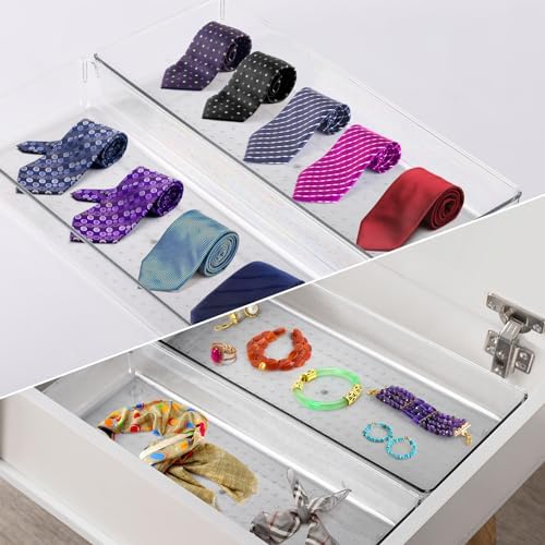 6 Pcs Large Clear Plastic Drawer Organizers Tray 15" x 6.3" Storage Bins with 25 Pcs Non-Slip Pads for Makeup, Jewelries, Kitchen Utensils, Bathroom and Office - Image 7